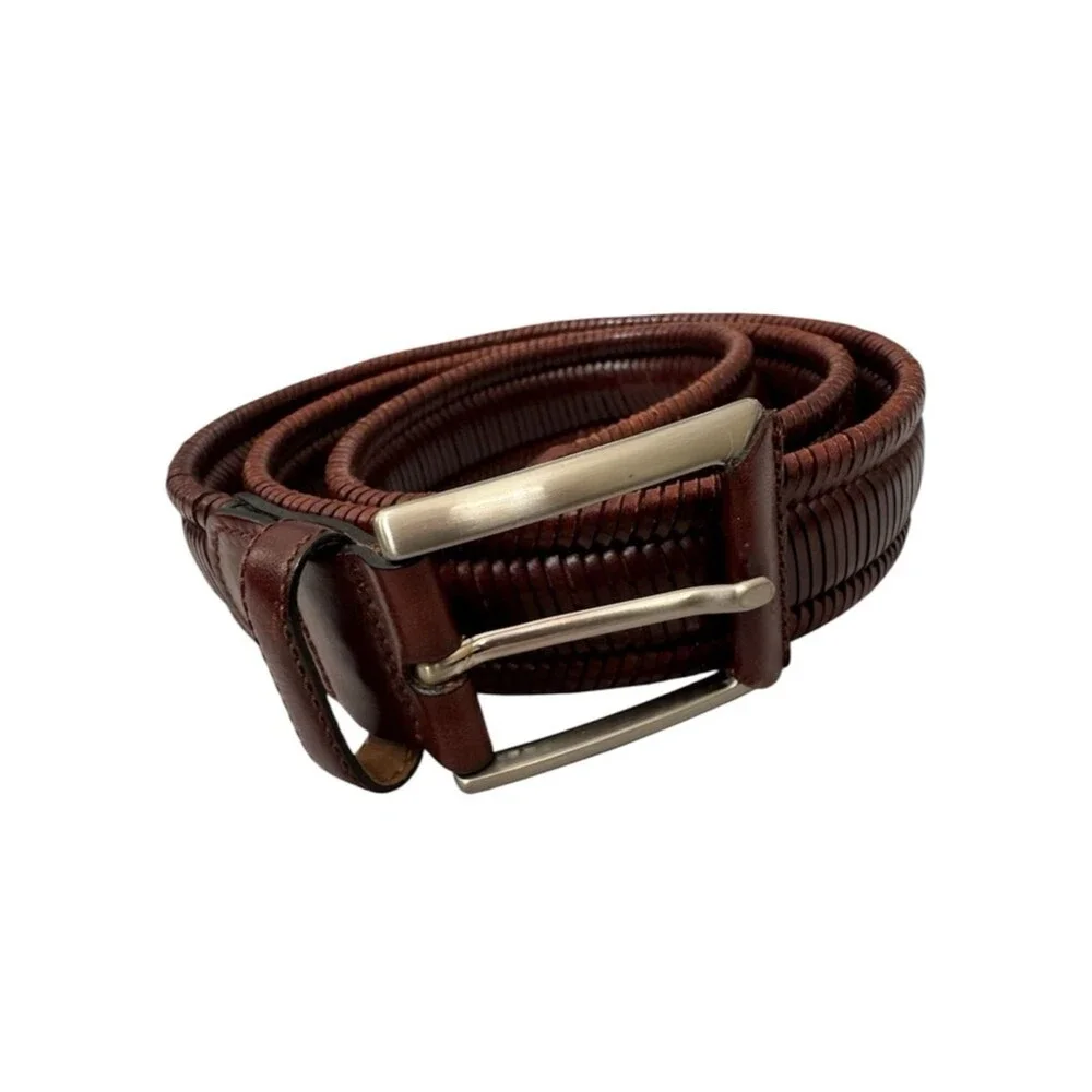 Brown Men’s Woven Leather Belt Sz 38 Made in Spain No Holes Adjustable Classic